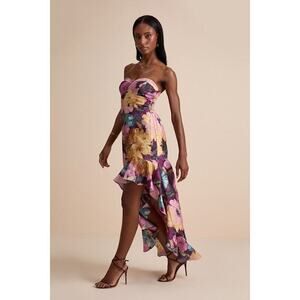 Lulus Blushing Darling Plum Multi Floral Strapless High-low Maxi Dress Purple